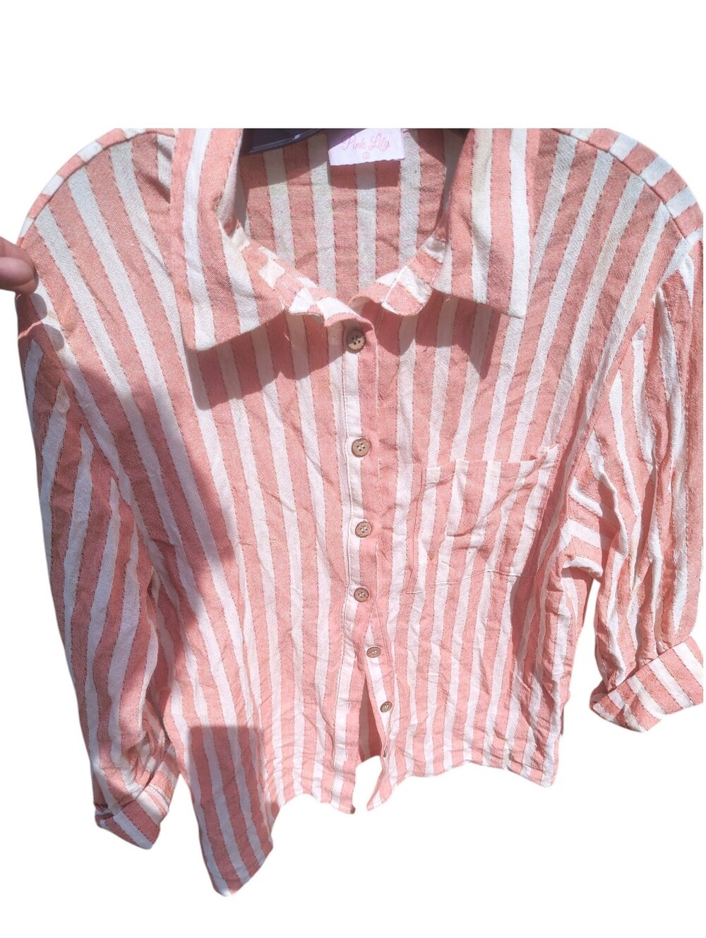 Women's Striped Button-Front Shirt - Pink & White By Pink Lilly Small